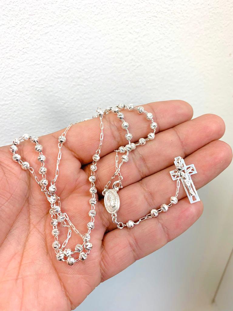 Sterling Silver Virgin Mary Rosary 20" 8g For Womens / Rosario de la Virgen Maria