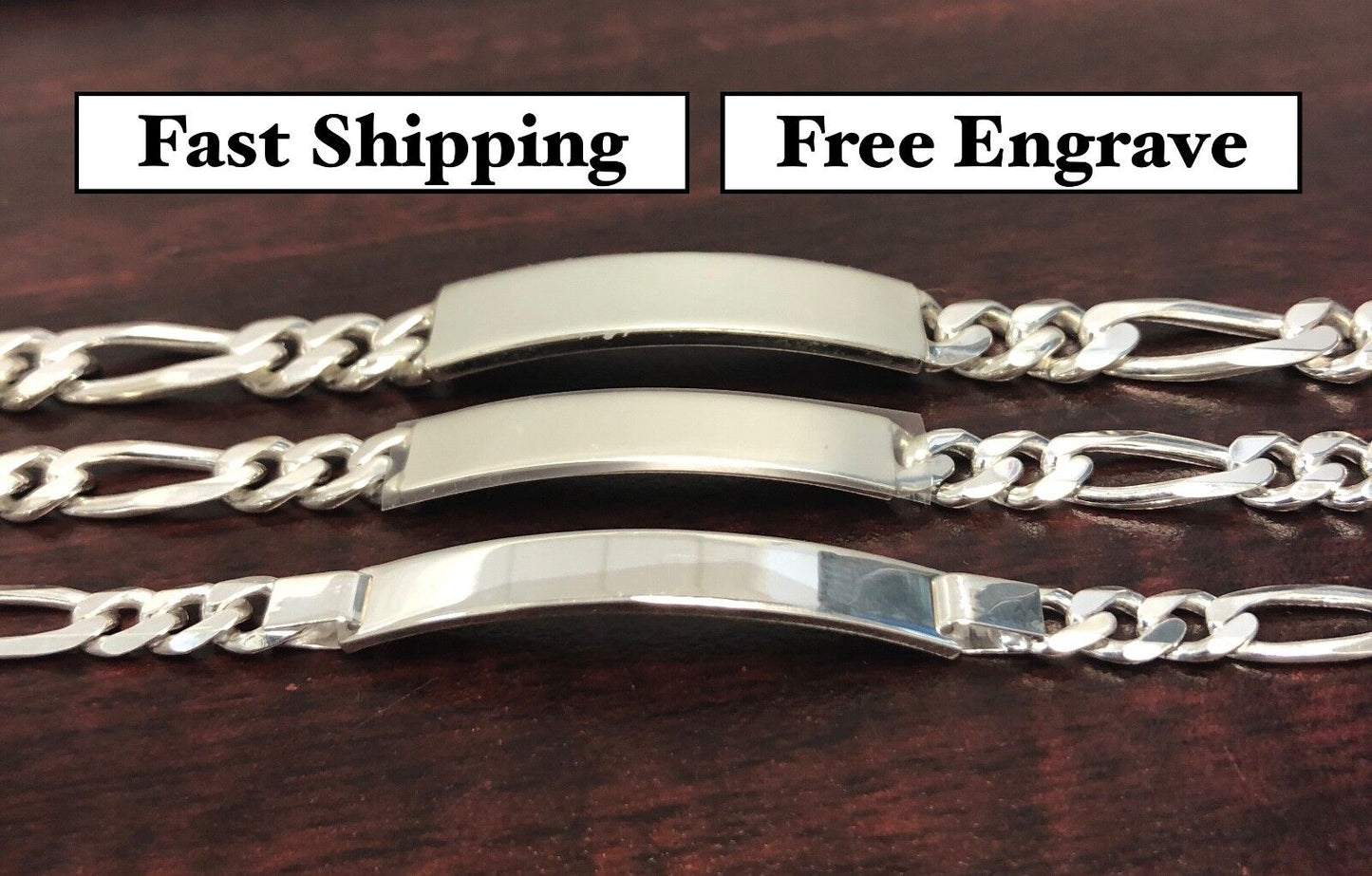 925 Sterling Silver Mens Womens Figaro ID Bracelet Personalized Jewelry 8" Fashion Piece Gifts