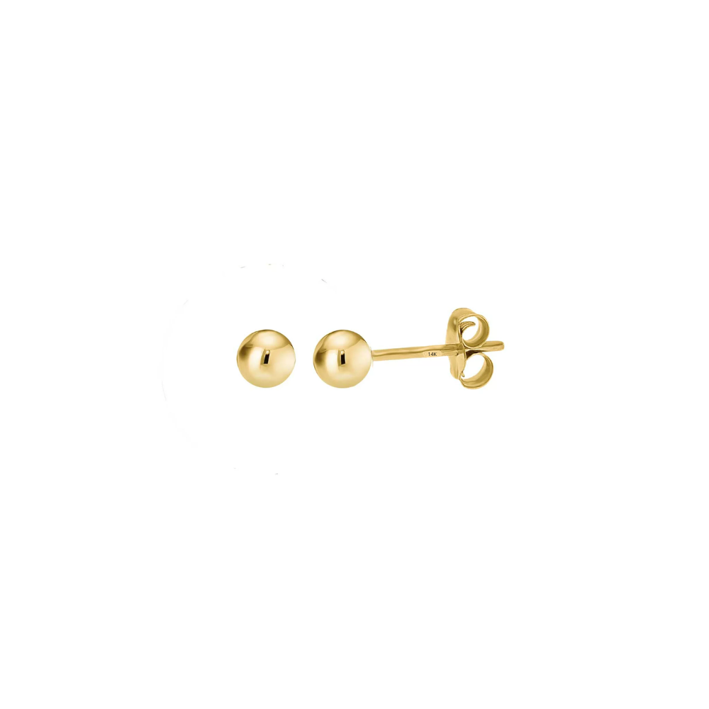 14K Solid Gold Ball Earrings 3mm / Baby Womens Stud Earrings / Push Back Earrings / Aretes En Oro Real Para Mujer y Niños / Gold Stud Earrings / Everyday Earrings