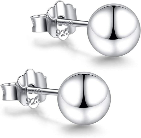 925 Sterling Silver Ball Stud Earrings High Polished Women's Jewelry 6 and 7mm Kids Baby Earrings