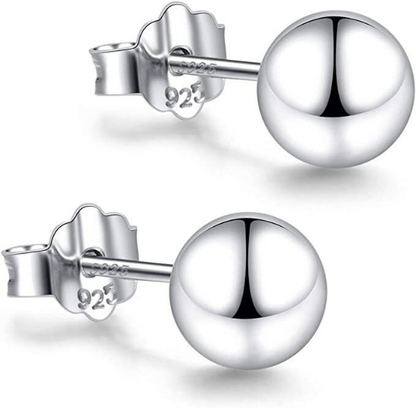 925 Sterling Silver Ball Stud Earrings High Polished Women's Jewelry 6 and 7mm Kids Baby Earrings