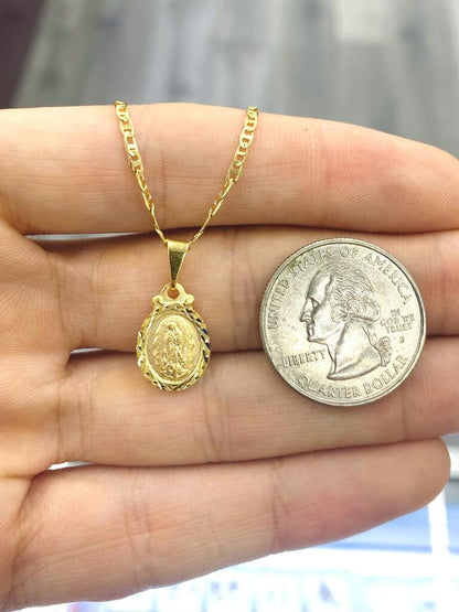 14K Gold Filled Virgen de Guadalupe Pendant Necklace Baby Girls Jewelry Kids Mariner Chain 16"