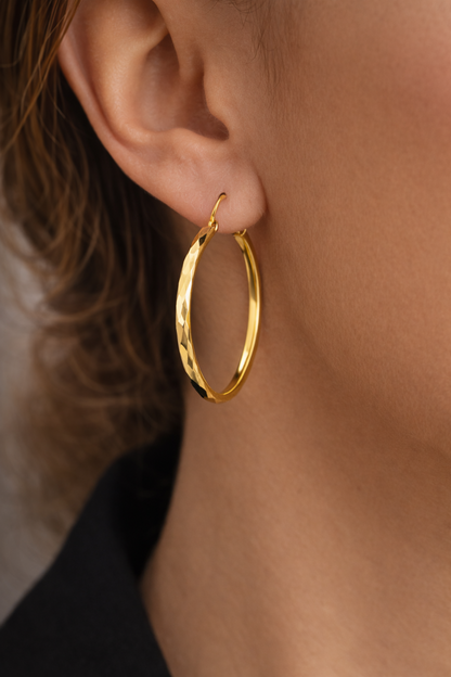 Endless Hoop Earrings Diamond Cut Design for Women's 1.5x1.3" in Gold Filled / Very Nice Hoop Earrings / Everyday Earrings / Argollas de Oro