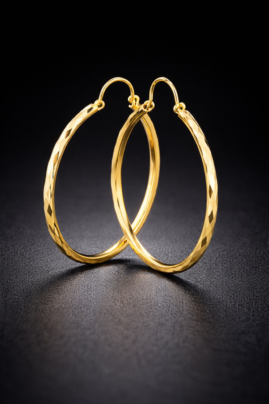 Endless Hoop Earrings Diamond Cut Design for Women's 1.5x1.3" in Gold Filled / Very Nice Hoop Earrings / Everyday Earrings / Argollas de Oro