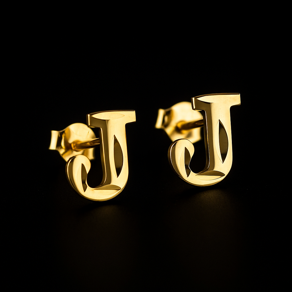 14k Real Yellow Gold Initial Letters Stud Earrings /Alphabetic Letters Earrings / Diamond Cut Letters Earrings Push Back / Aretes Oro Real