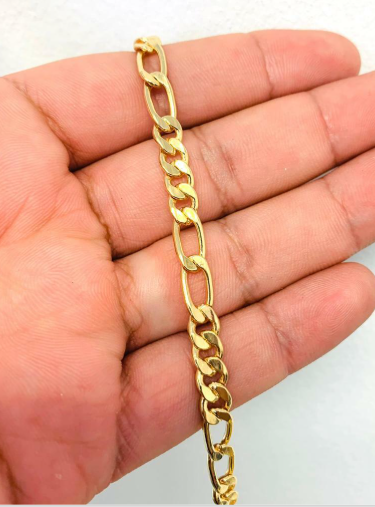 18K Gold Filled Figaro Link Bracelet For Mens 8.5" 10g / Pulsera Para Hombre New