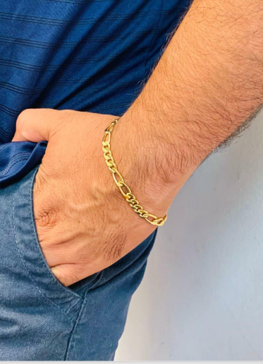 18K Gold Filled Figaro Link Bracelet For Mens 8.5" 10g / Pulsera Para Hombre New