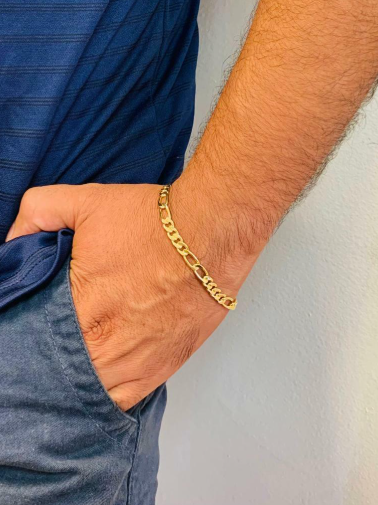 18K Gold Filled Figaro Link Bracelet For Mens 8.5" 10g / Pulsera Para Hombre New