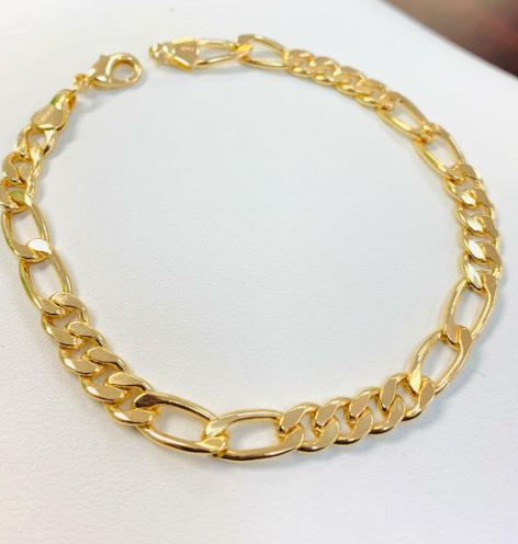18K Gold Filled Figaro Link Bracelet For Mens 8.5" 10g / Pulsera Para Hombre New