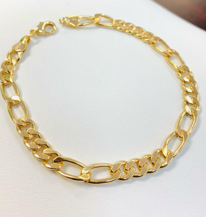 18K Gold Filled Figaro Link Bracelet For Mens 8.5" 10g / Pulsera Para Hombre New