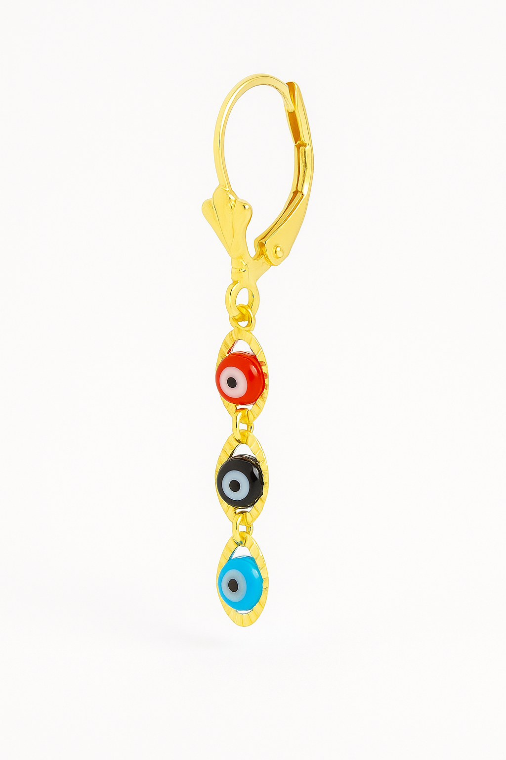 Evil Eye Lever Back Earrings for Womens Gold Filled 40x5.5mm