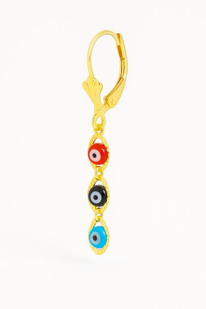 Evil Eye Lever Back Earrings for Womens Gold Filled 40x5.5mm