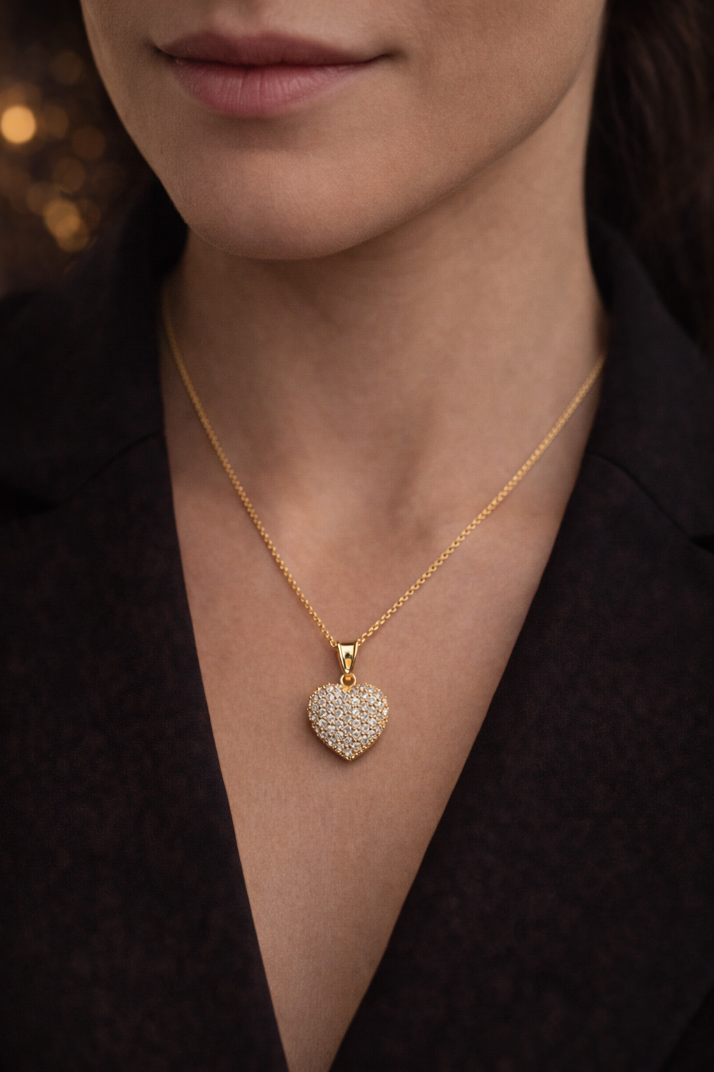 CZ Heart Necklace for Womens Cable Link Chain 17"
