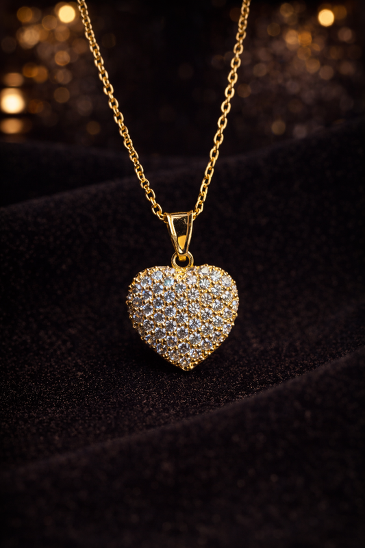 CZ Heart Necklace for Womens Cable Link Chain 17"