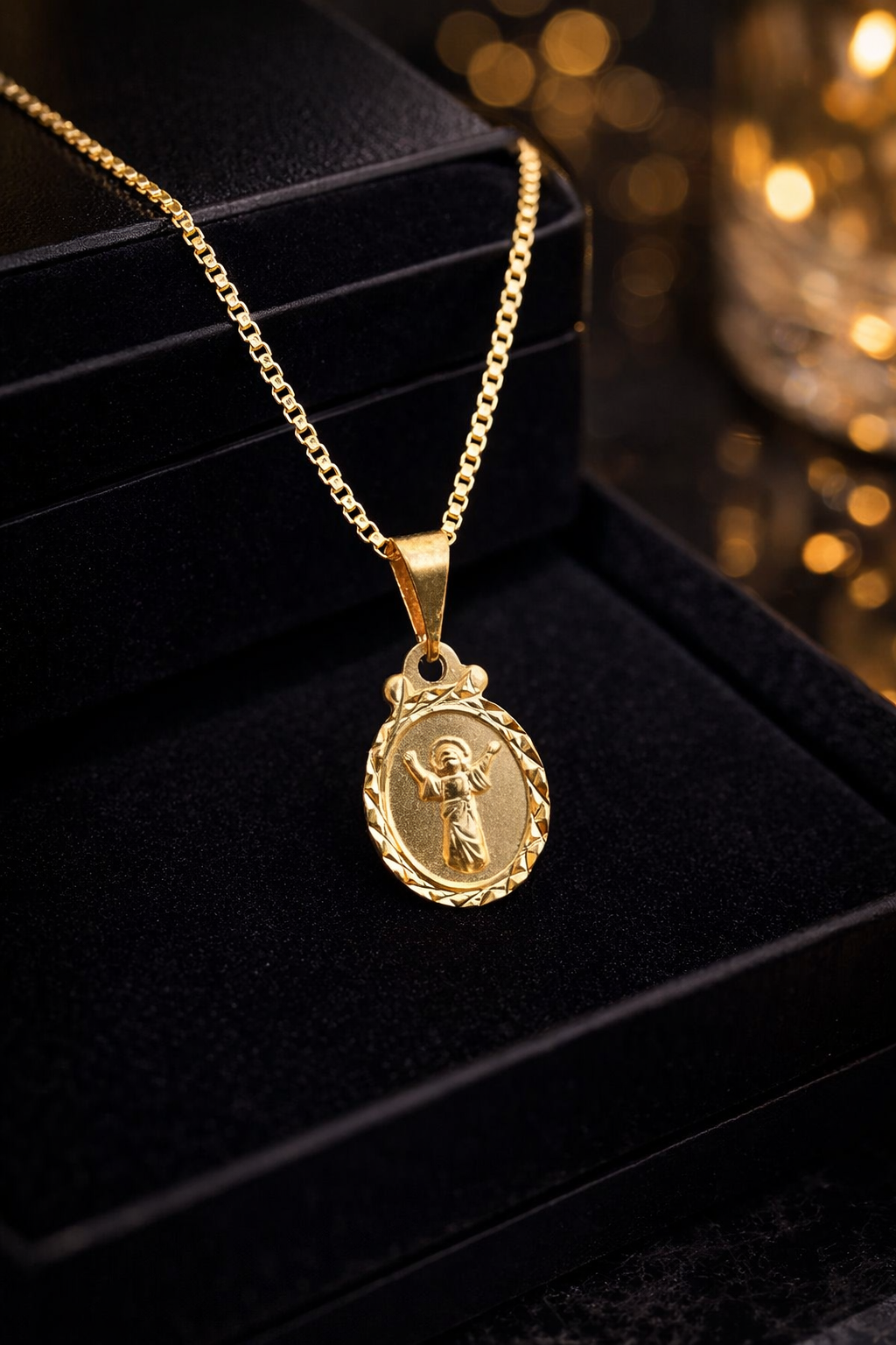 14K Gold Filled Jesus Necklace Box Link Chain 16" 16x10mm