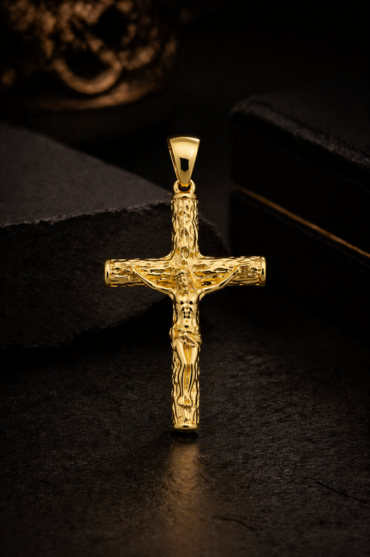Dije de Cruz en Oro Laminado para Hombre 36x23mm/Rustic Cross Pendant for Mens in Gold F/Everyday Pendant/Man Cross Jewelry/Crucifix Pendant