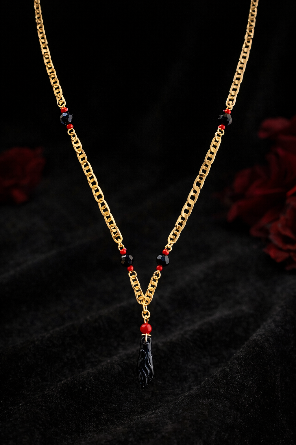 18K Gold Filled Azabache Mariner Necklace 20", Azabache Necklace Pendant for Womens Good Luck & Protection / Cadena y Dije de Azabache en Oro Laminado