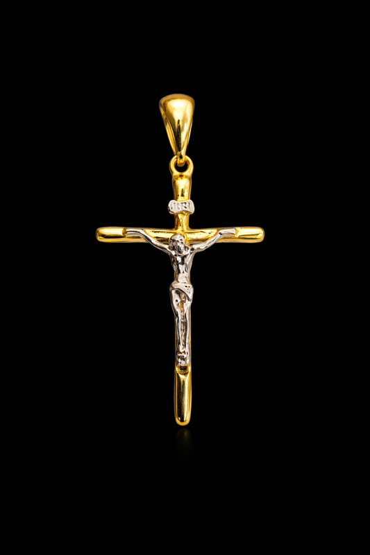 14K Gold Filled Mens Cross Pendant, Crucifix Pendants, Religious Pendant 48x28mm Rustic Cross Pendant for Gift / Dije de Cruz Oro Laminado para Hombre