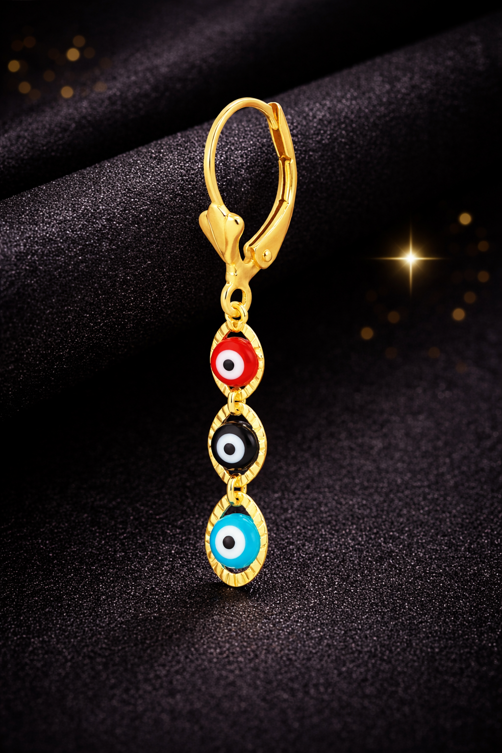 14K Gold Filled Evil Eye Lever Back Earrings Protection Jewelry / Aretes en Oro Laminado de Mal de Ojo Para Mujer