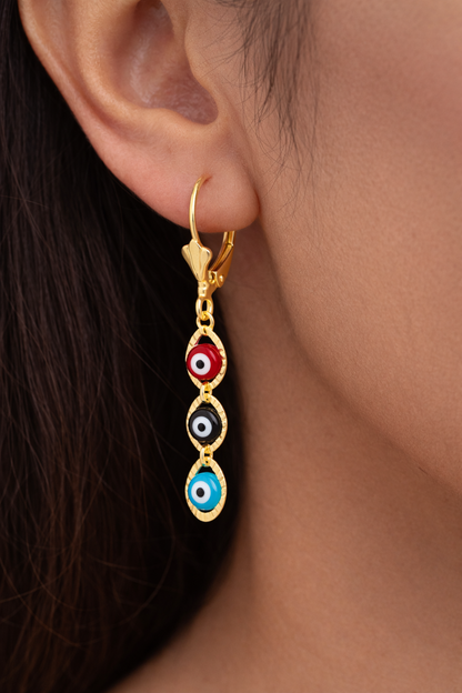 14K Gold Filled Evil Eye Lever Back Earrings Protection Jewelry / Aretes en Oro Laminado de Mal de Ojo Para Mujer