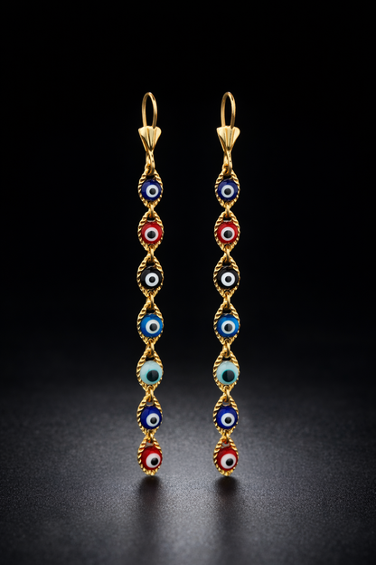 14K Gold Filled Evil Eye Lever Back Earrings Protection Jewelry / Aretes en Oro Laminado de Mal de Ojo Para Mujer