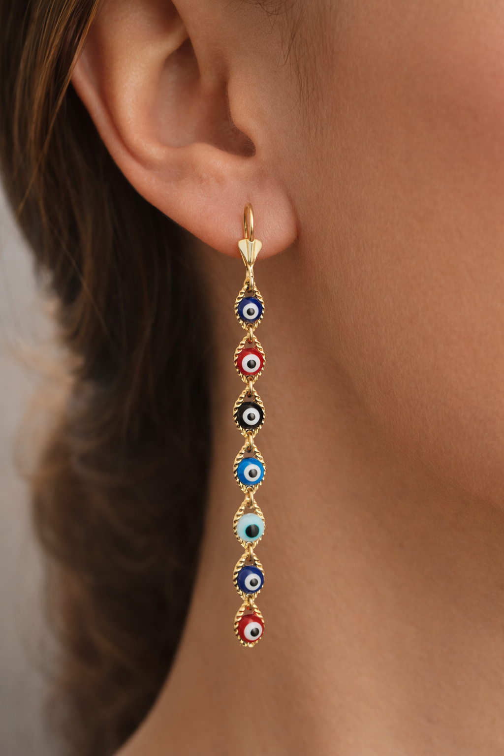 14K Gold Filled Evil Eye Lever Back Earrings Protection Jewelry / Aretes en Oro Laminado de Mal de Ojo Para Mujer