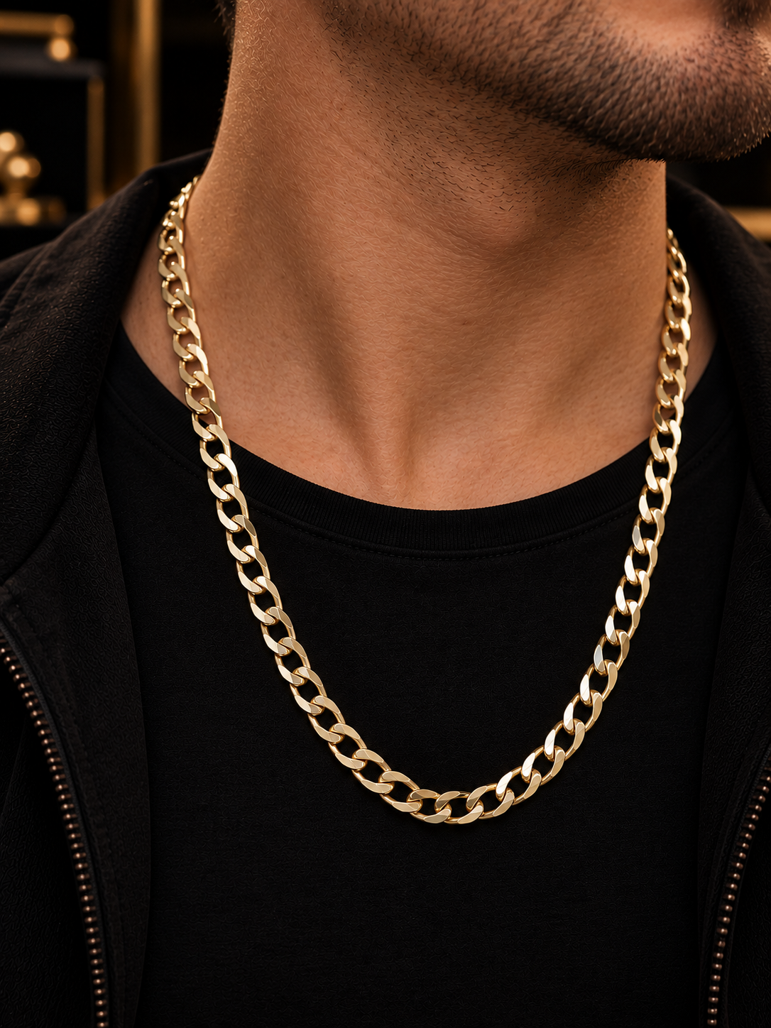 10K Yellow Gold Curb Link Chain Necklace for Mens 22" 8mm