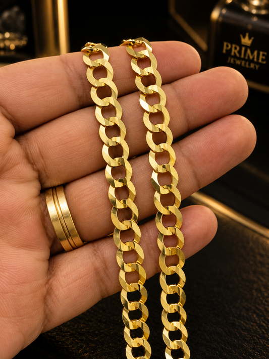 10K Yellow Gold Curb Link Chain Necklace for Mens 22" 8mm