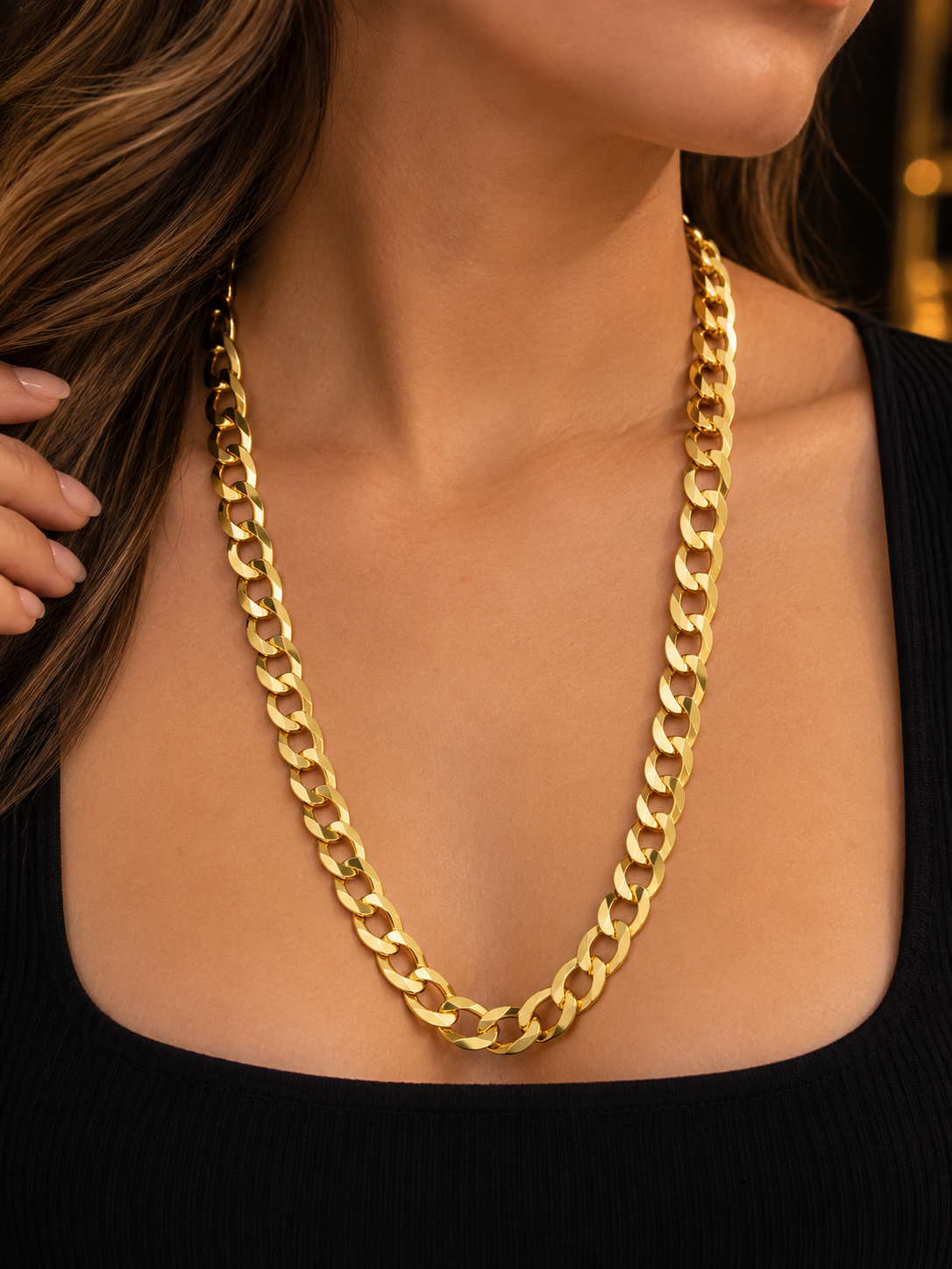 10K Yellow Gold Curb Link Chain Necklace for Mens 22" 8mm