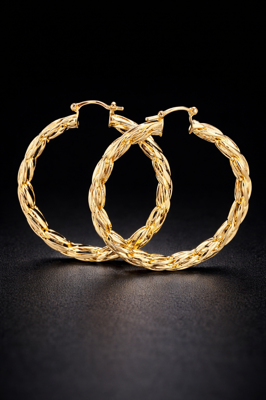 18K Gold Filled Twisted Hoop Earrings Diamond Cut For Women Gifts Fashion Style Earlobe - Prime Jewelry 269