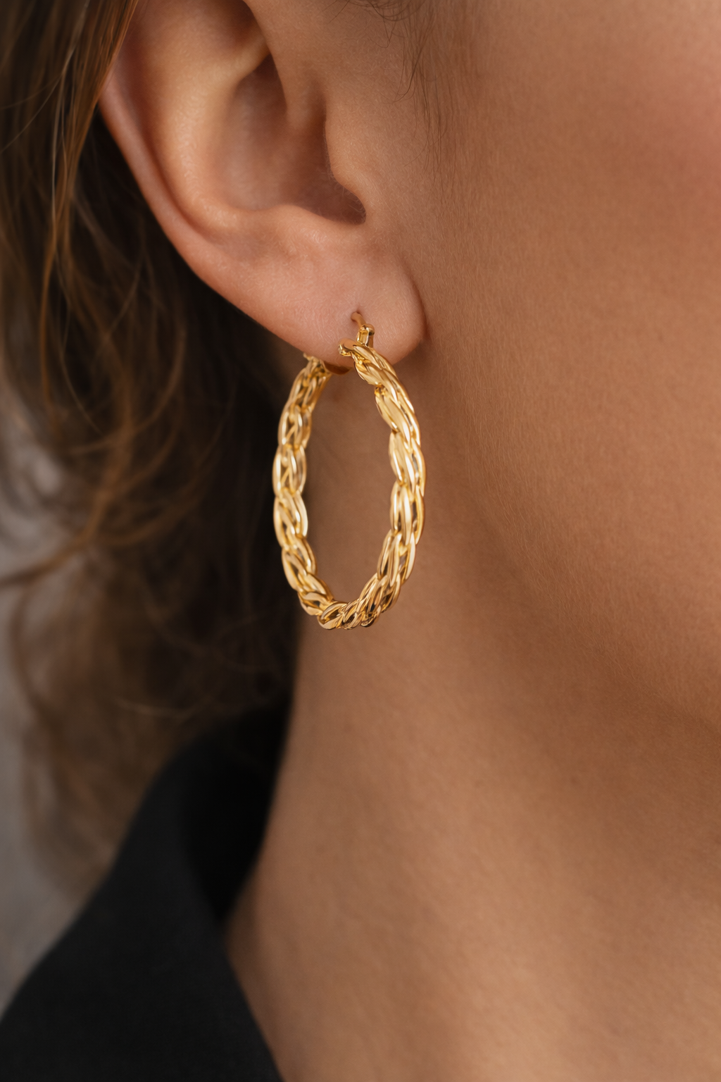 18K Gold Filled Twisted Hoop Earrings Diamond Cut For Women Gifts Fashion Style Earlobe - Prime Jewelry 269