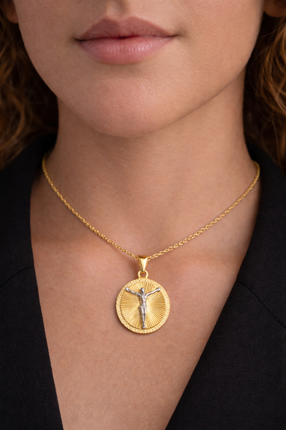Jesus Christ Necklace Pendant Rope Chain 2mm Unisex 14K Gold Filled Round 20x14mm