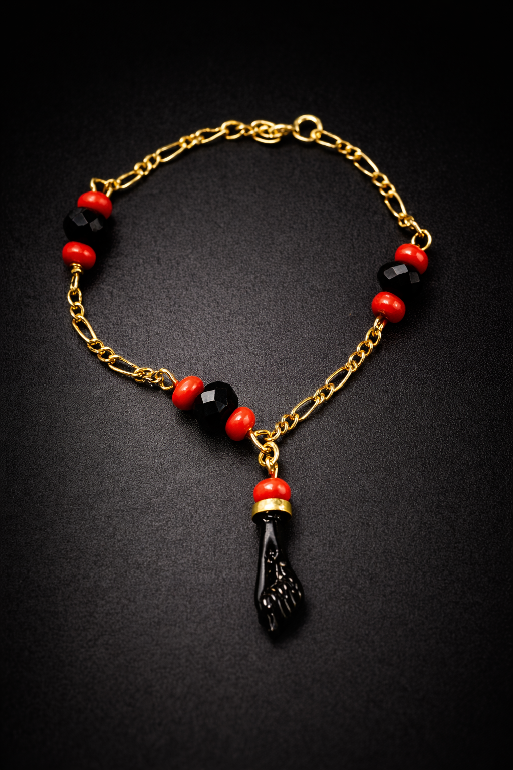 18K Gold Filled Azabache Bracelet Figaro Link 6" Inches / Kids Bracelet / Childrens Jewelry / Pulsera Azabache Para Ninos en Oro Laminado