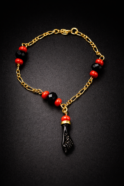 18K Gold Filled Azabache Bracelet Figaro Link 6" Inches / Kids Bracelet / Childrens Jewelry / Pulsera Azabache Para Ninos en Oro Laminado
