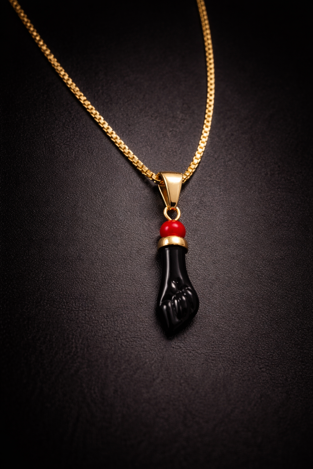 Black Azabache Hand Necklace Box Link Chain 18" INCH 18K Gold Filled For Womens / Everyday Azabache Necklace Protection Jewelry / Cadena Dije de Azabache
