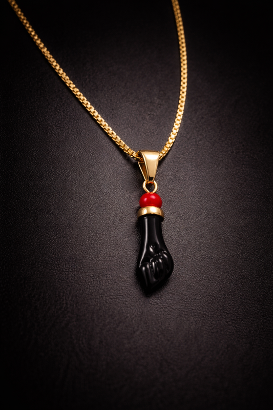 Black Azabache Hand Necklace Box Link Chain 18" INCH 18K Gold Filled For Womens / Everyday Azabache Necklace Protection Jewelry / Cadena Dije de Azabache
