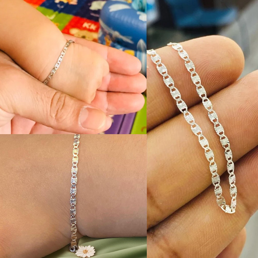 925 Sterling Silver Baby Bracelet, Newborn Baby Childrens Boys Girls Bracelet Valentino Link Kids Jewelry / Pulsera en Plata Pura Para Niños Niñas y Mujer  Valentino Link