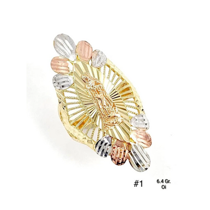 14K Yellow Gold Virgen de Guadalupe Ring for Womens Tri Color Design #8 Gifts For Her