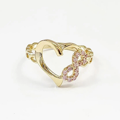 CZ Heart Statement Ring Infinity Design For Womens Ladies Girls 14K Yellow Gold #7