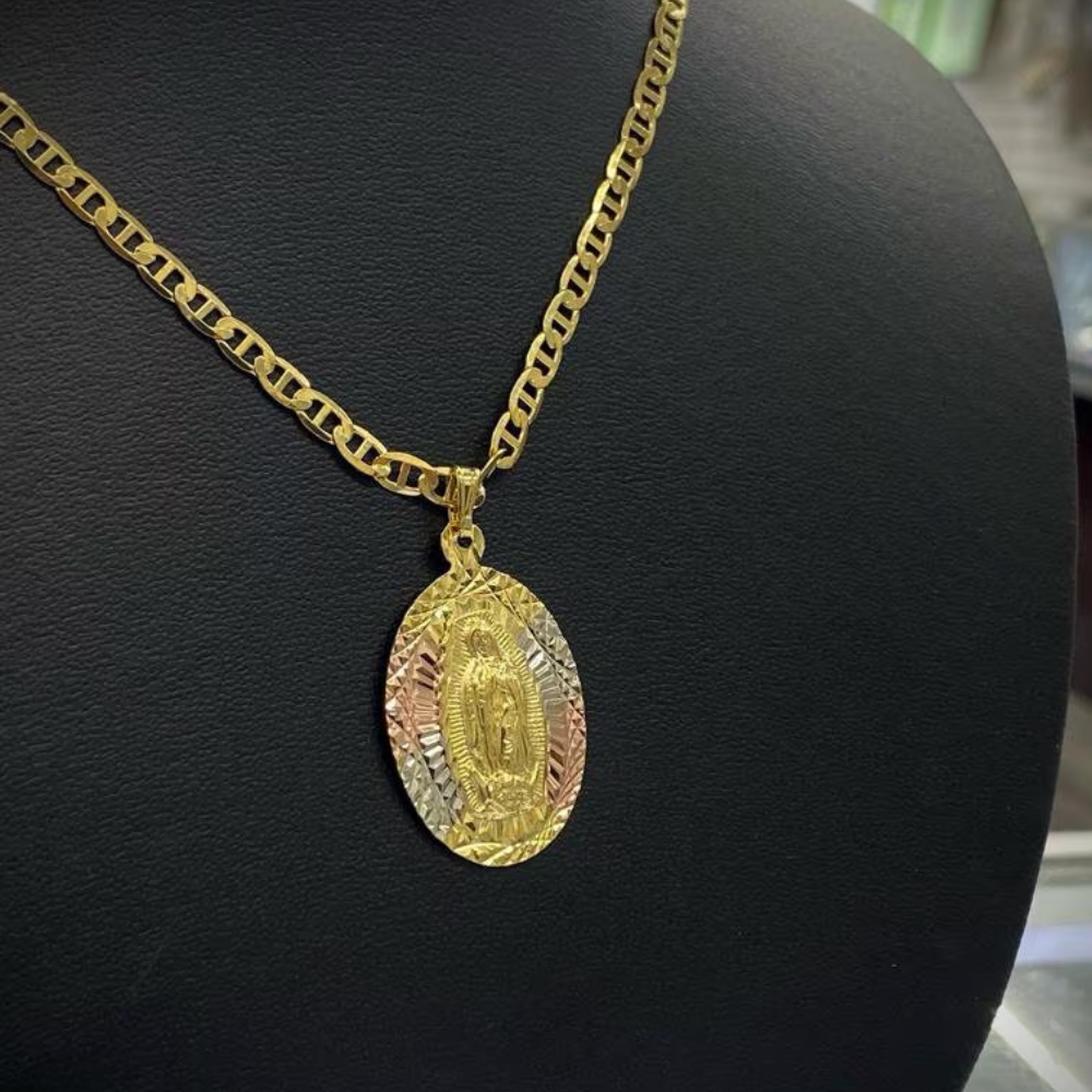 Virgen de Guadalupe Necklace Mariner Chain 14K Gold Filled for Mens Womens