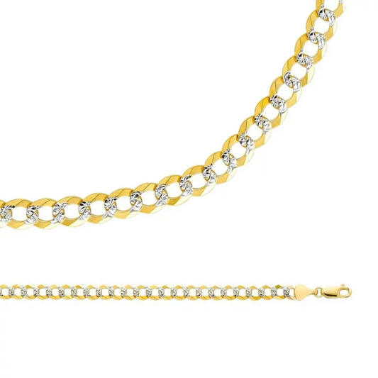 1.8mm 10K Yellow Gold Curb Chain Necklace Two Tone Birthday Gifts Dainty Diamond Cut