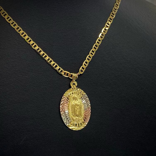 Virgen de Guadalupe Necklace Mariner Chain 14K Gold Filled for Mens Womens