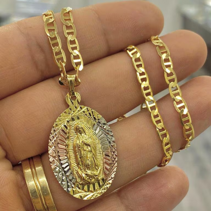 Virgen de Guadalupe Necklace Mariner Chain 14K Gold Filled for Mens Womens