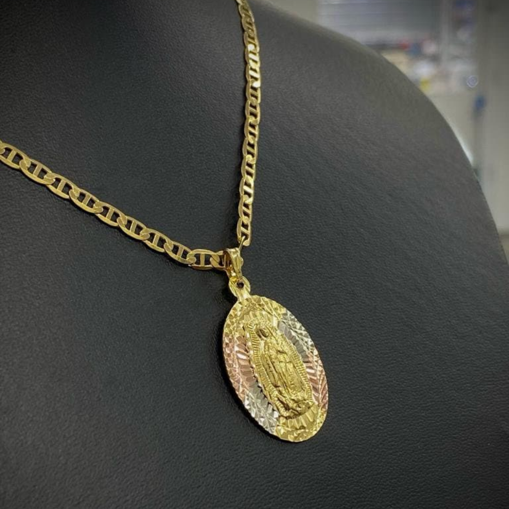 Virgen de Guadalupe Necklace Mariner Chain 14K Gold Filled for Mens Womens