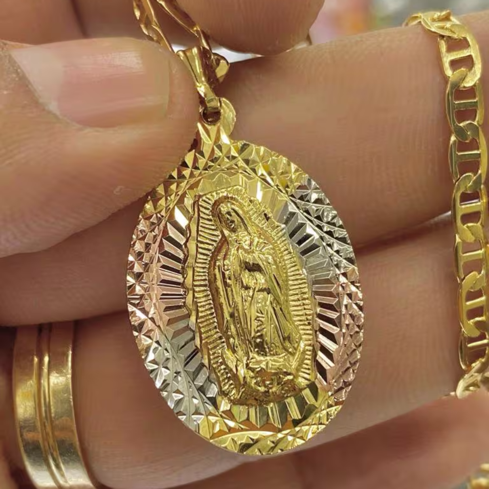 Virgen de Guadalupe Necklace Mariner Chain 14K Gold Filled for Mens Womens