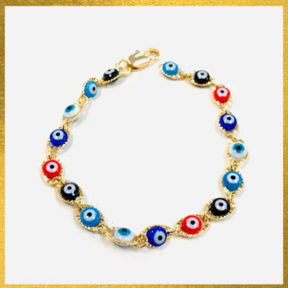 14K Yellow Gold Filled Evil Eye Set Jewelry Chain Bracelet Earrings for Womens Good Luck