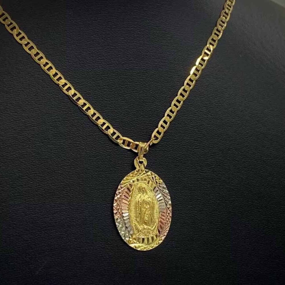 Virgen de Guadalupe Necklace Mariner Chain 14K Gold Filled for Mens Womens