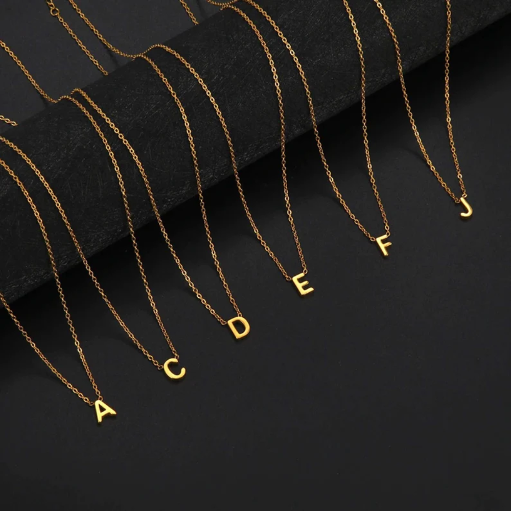 14K Yellow Gold Initials letters Charms Cable Link Chain for Womens Girls Mens Gifts 16"