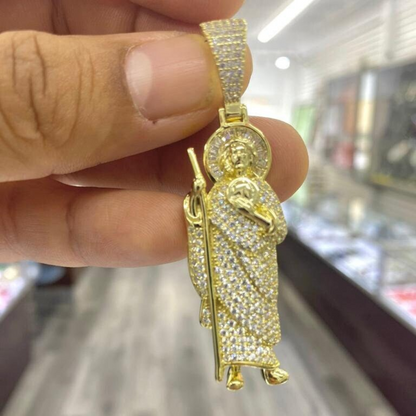 BIG Saint Jude Pendant For Mens In 925 Sterling Silver Charm San Judas Religious Gifts