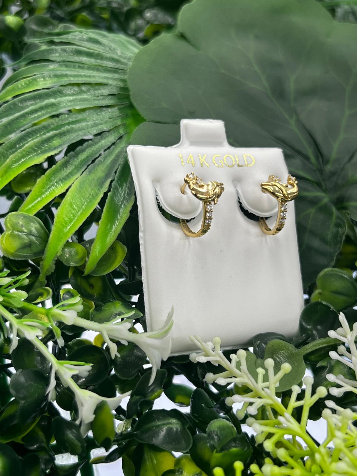 14K Yellow Gold Dolphin Huggies Earrings Jewelry Womens Gifts Aretes Mujeres